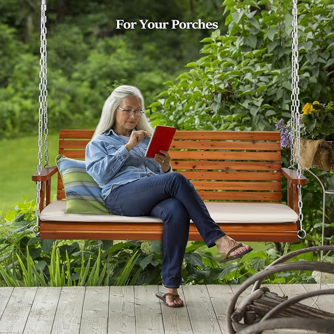 VINGLI Heavy Duty 880 LBS Patio Wooden Porch Swing Outdoor - Image 2