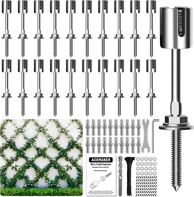 Wire Trellis for Climbing Plants Outdoor, 20-Set Wall Trellis Kit, T316 by Acemaker