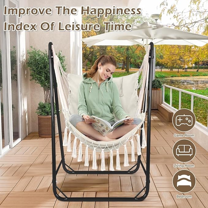 U-Shaped Hammock Chair with Stand, Heavy-Duty and Rustproof Hanging Chair with - Image 5