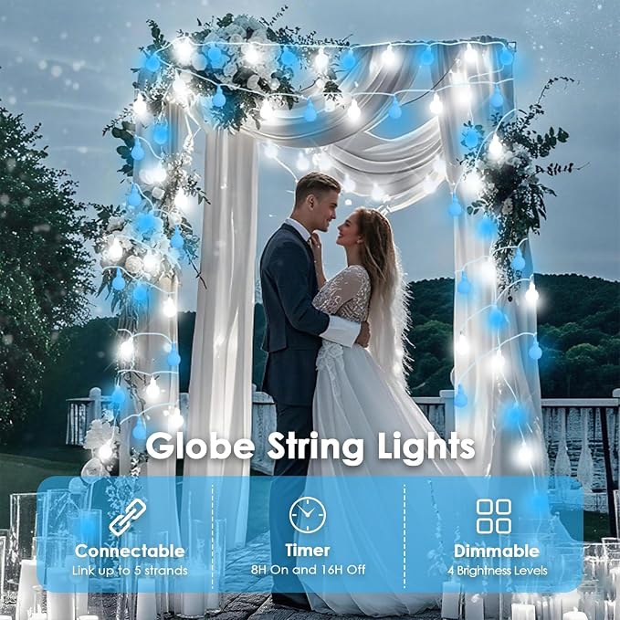LORRYTE 43FT Connectable String Lights Indoor Outdoor | 100LED Blue and White - Image 5