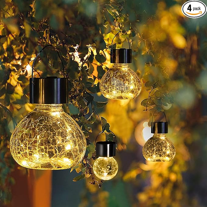 GIGALUMI Hanging Solar Lantern, 4 Pack Outdoor Christmas Decorations, Hanging by GIGALUMI