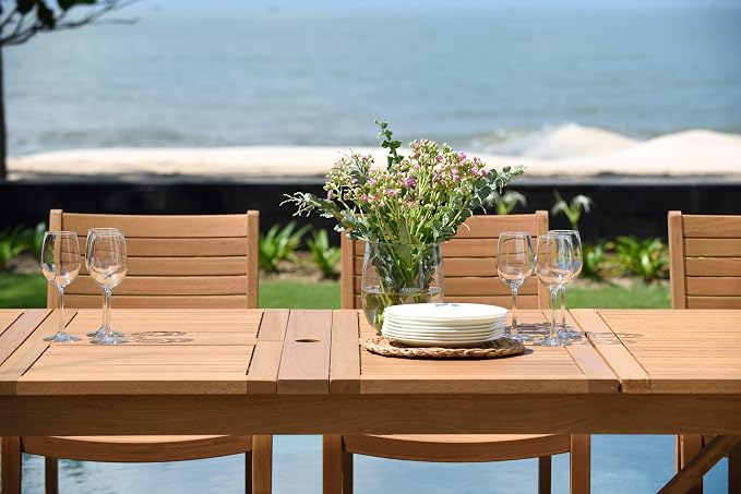 Amazonia Berlin 11-Piece Rectangular Extendable Patio Dining Set | Teak Finish - Image 12