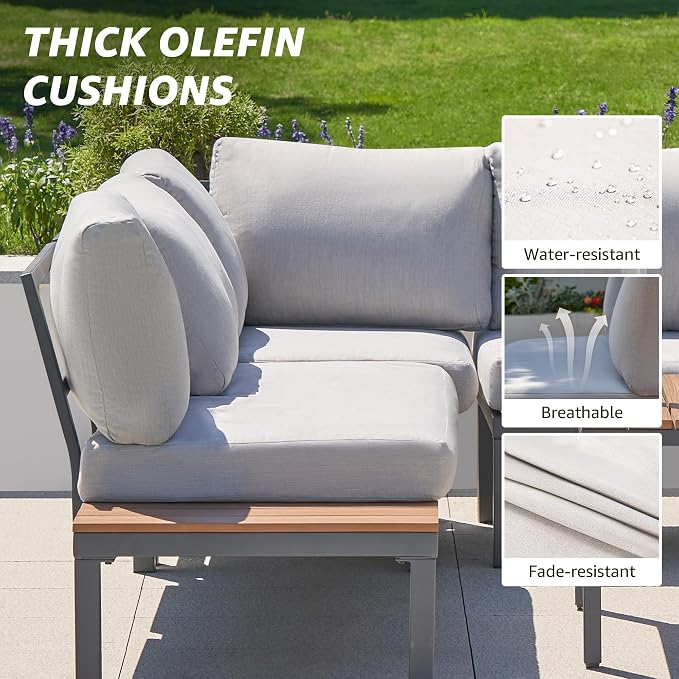 NATURAL EXPRESSIONS Patio Furniture Sets, L Shape Patio Sectional Metal Outdoor - Image 2