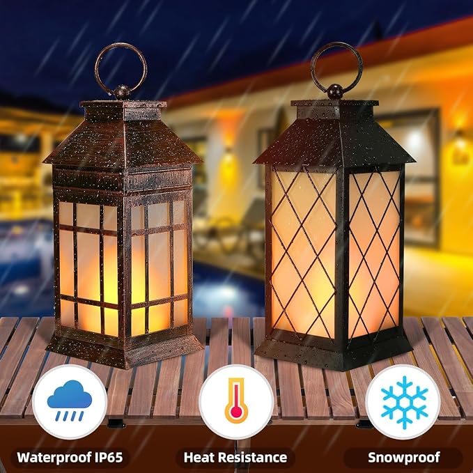 18" Solar Lanterns Outdoor Waterproof, Glass Solar Flickering Flame Lantern - Image 5