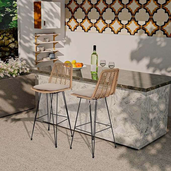 IDZO Outdoor Rattan Bar Stools Set of 2, 42-Inch Tall - Image 6