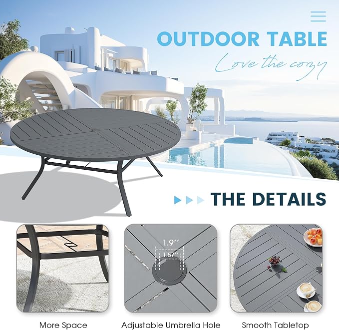 Patio Dining Table for 8-10, Round Metal Outdoor Table - Image 5