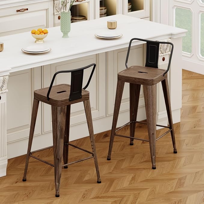 Metal Bar Stools Set of 2 Barstools Indoor/Outdoor Counter Height Bar Chairs - Image 9