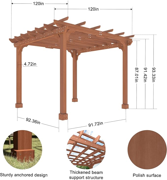MUPATER 10’×10' All Wood Pergola - Image 2