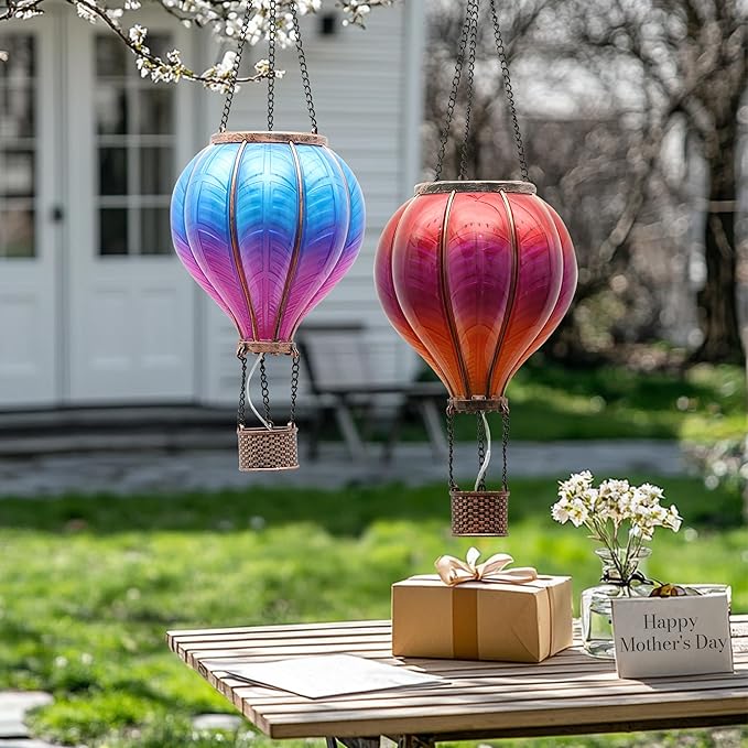 TERESA'S COLLECTIONS 2 Pcs Hot Air Balloon Solar Lantern Outdoor Garden Decor - Image 3