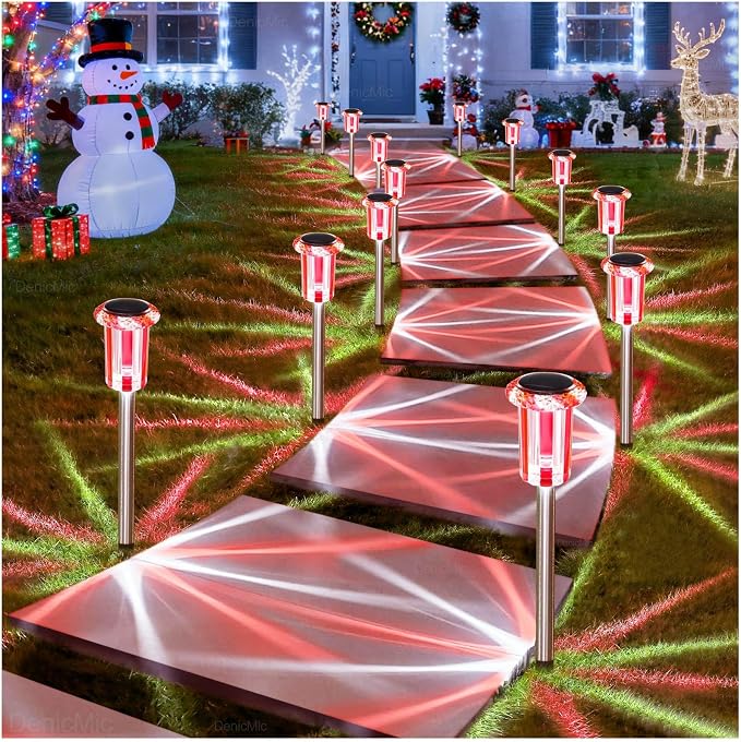 DenicMic Solar Lights Outdoor 10 Pack Waterproof Red White LED Stainless Steel - Image 8