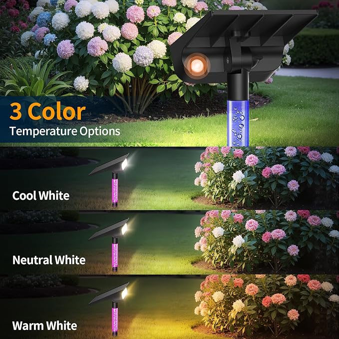 intelamp Solar Spot Light Outdoor Waterproof, 4000mAh RGB + 3 Color LED - Image 2