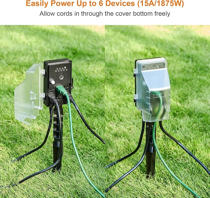 SURAIELEC Outdoor Power Stake Light Timer, Dusk to Dawn, 6 Electrical Outlet - Image 5
