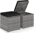 Tangkula 2 Pieces Patio Ottomans, Patiojoy Hand-Woven PE Rattan Side Table by TANGKULA
