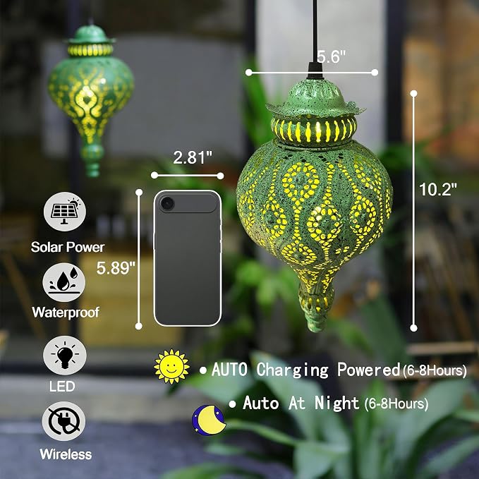 Moroccan Solar Lanterns Outdoor Waterproof Green Hanging Lanterns Outdoor - Image 3