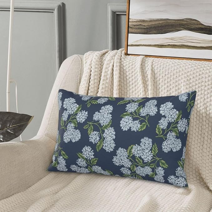 Navy Blue Spring Pillow Covers 12x20 Inch 2 Pcs Blue Green Hydrangea Flower - Image 4
