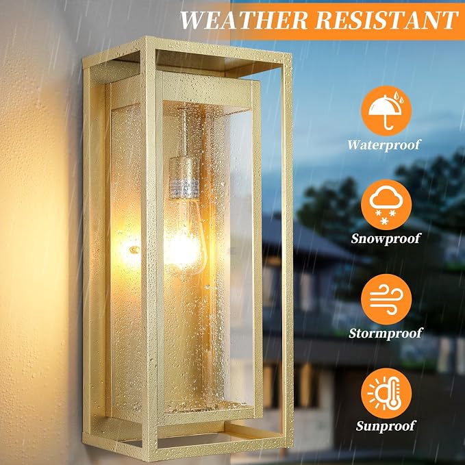 19" Gold Outdoor Light Fixture, 2 Pack Large Size Outdoor Sconce Lights - Image 3