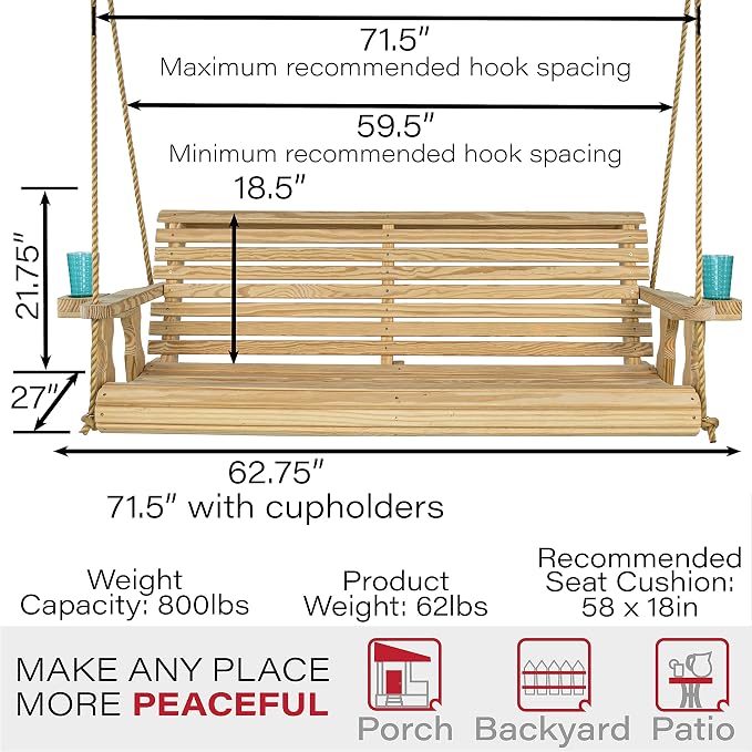 Amish Casual Heavy Duty 800 Lb Roll Back Treated Porch Swing - Image 6