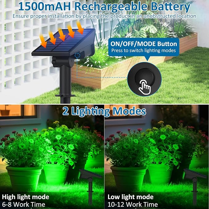 T-SUNUS Green Solar Spot Lights Outdoor Landscape Spotlights 2 Pack Dusk to - Image 2