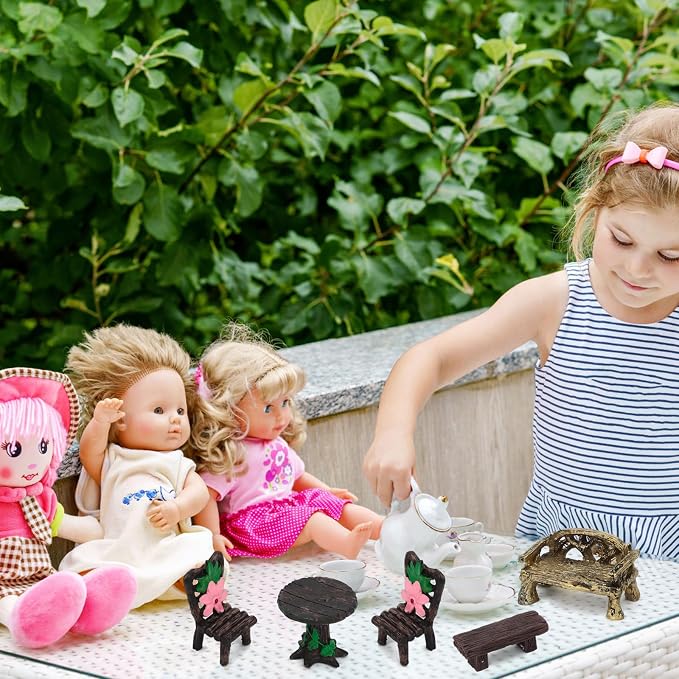 ONEST 14 Pieces Garden Miniature Accessories Mini Table and Chairs Village - Image 7