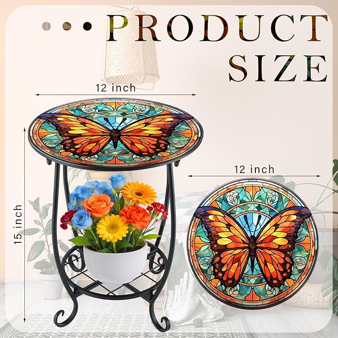 Outdoor Side Table Round Small Mosaic Patio Accent Indoor End Plant Coffee Tea - Image 3
