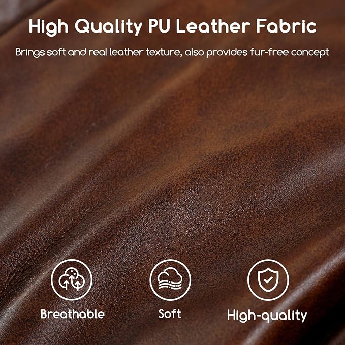 HIGOGOGO Round Stuffed Pouf Ottoman, Pu Leather Poufs - Image 4