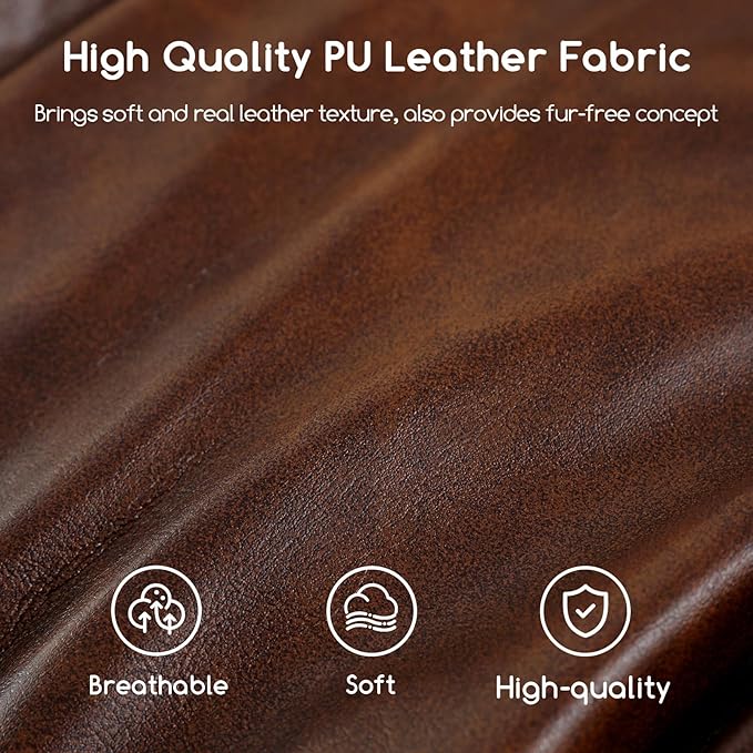 HIGOGOGO Round Stuffed Pouf Ottoman, Pu Leather Poufs - Image 4