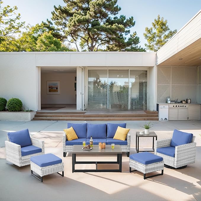 Belord 7 Piece Outdoor Furniture Patio Wicker Sofa Set, Oversize Outdoor Swivel - Image 3