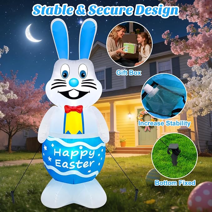 MICOCAH 5FT Tall Easter Inflatable Bunny Outdoor Decoration, Standing Cute Blow - Image 7