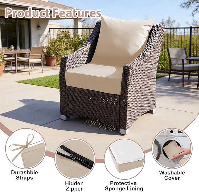 Outdoor Deep Seat Cushion Set, 24x24 Inch Water-Resistant & Fade-Resistant - Image 5