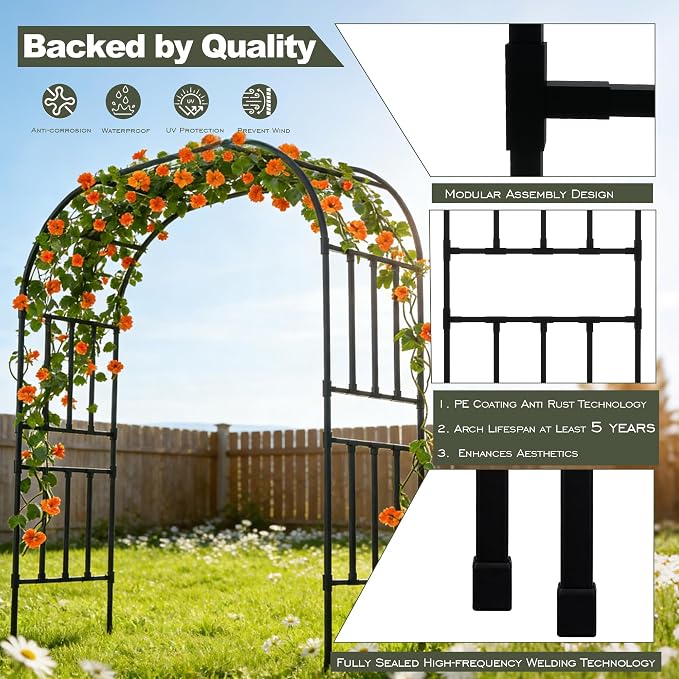 Square Tube Garden Arch Trellis, 8.2FT x 5FT Metal Arbor, Outdoor Trellis - Image 5