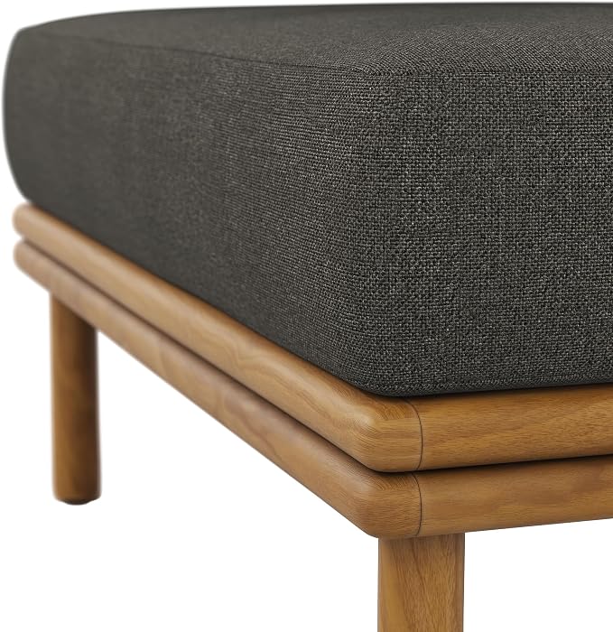 Modway Wren Teak Wood Outdoor Ottoman in Natural Flint Gray - Image 9