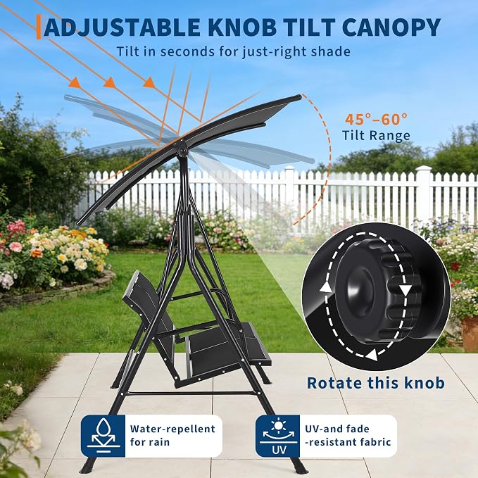 Porch Swing with Adjustable Canopy - Image 4
