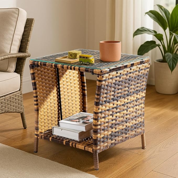 Outvita Outdoor Side Table, Rattan Coffee Table Small End Table - Image 8