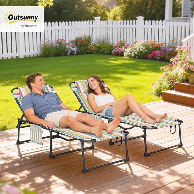 Outsunny 2 Piece Folding Chaise Lounge - Image 2