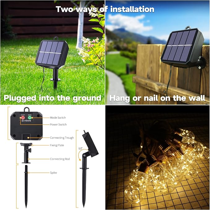 Solar Outdoor String Lights, 2 Pack 20Ft Vintage Rope Hemp Solar Patio Lights - Image 4