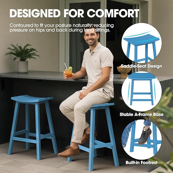 Ciokea 4 Set 29" Outdoor Bar Stools Heavy Duty HDPE Outdoor Stools Weatherproof - Image 3