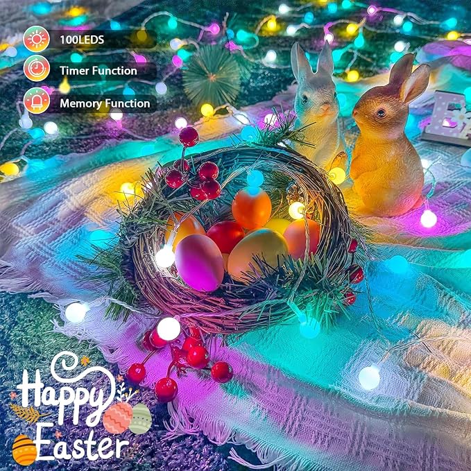 Connectable 100LED Easter String Lights Outdoor Indoor, 43ft Pastel Lights - Image 4
