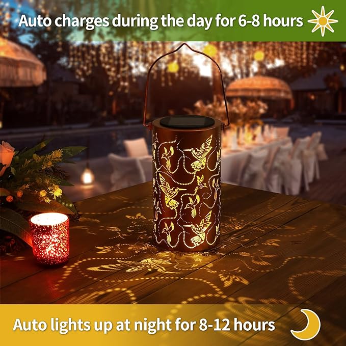 Solar Lanterns Outdoor Hanging Hummingbird Decor Lantern, Waterproof Hollow Out - Image 3