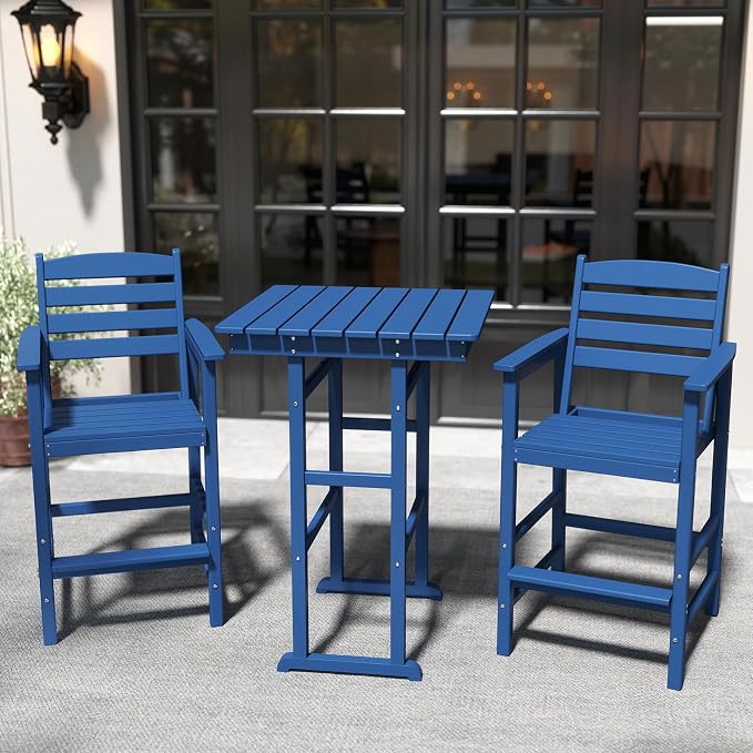 3-Piece Adirondack Bar Table and Chair Set, HDPE All-Weather Bar Height Chairs - Image 3