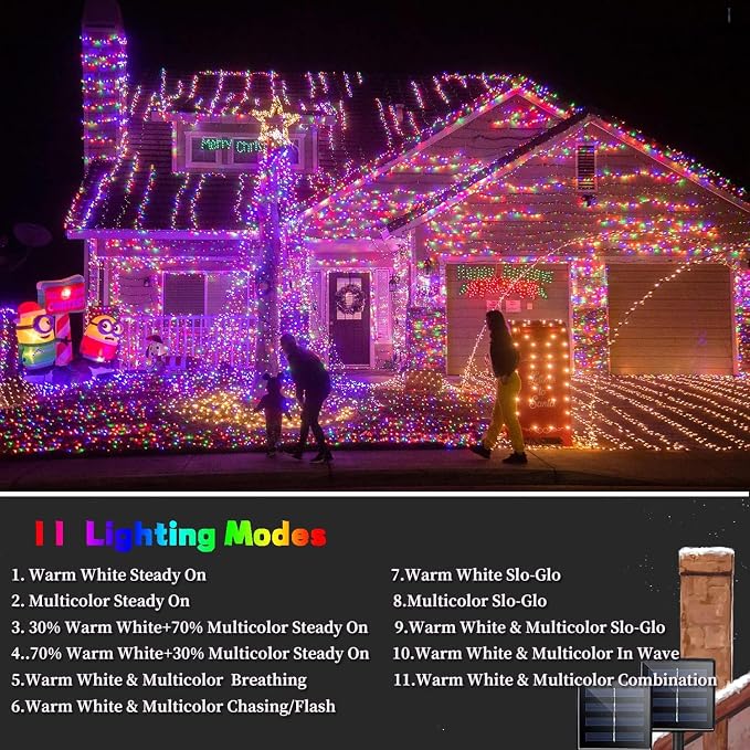 2 Pack 480 LED Solar Chrismas Lights Outdoor, 170 FT Solar String Lights - Image 5