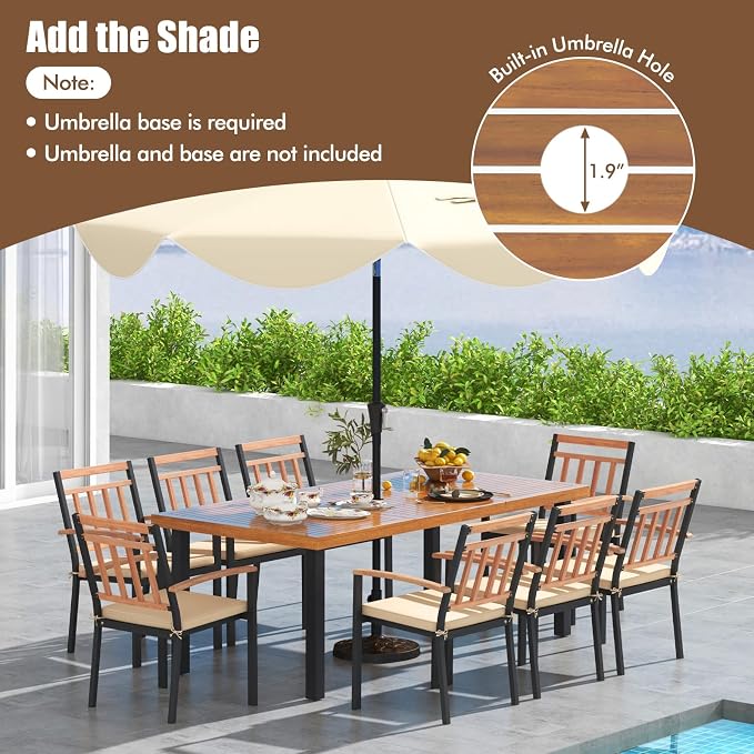 Tangkula 9 Pieces Patio Dining Set, Outdoor Acacia Wood Table and Chairs - Image 5