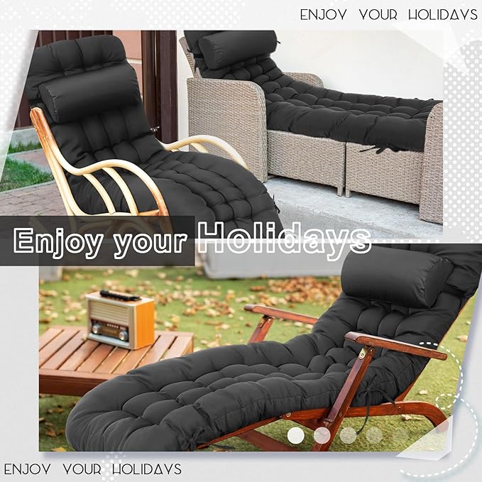 Tudomro 1 Pcs Grey 66'' Outdoor Chaise Lounge Cushion Waterproof Patio Lawn - Image 7