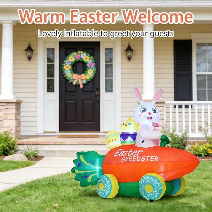 Inflatable Easter Bunny with Carrot Car and Easter Eggs, 6FT Easter Inflatables - Image 9