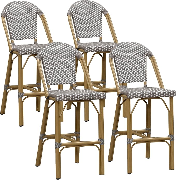 PURPLE LEAF Outdoor Bar Stools Set of 4 Bamboo 30'' Patio Bar Stool Print by PURPLELEAF