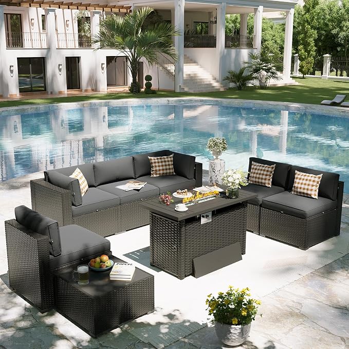 Aoxun Patio Furniture Set with Fire Pit Table, 8 Piece Outdoor Sectional Sofas - Image 8