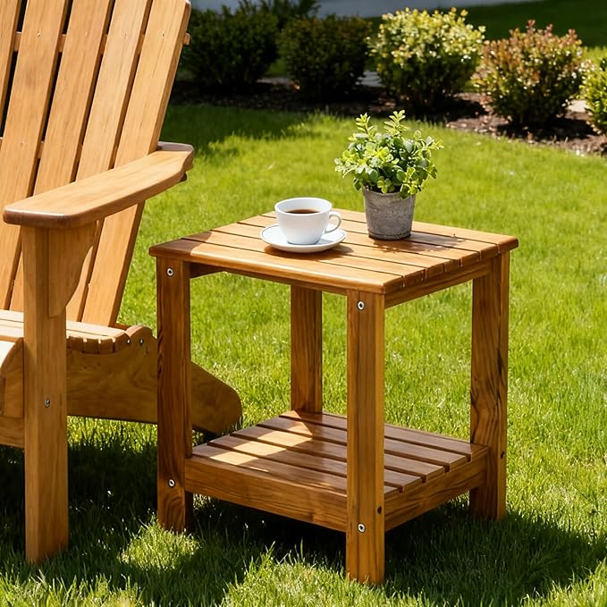 Utoplike Teak Side Table Outdoor, Patio End Table Double Layer, Wooden Coffee - Image 2