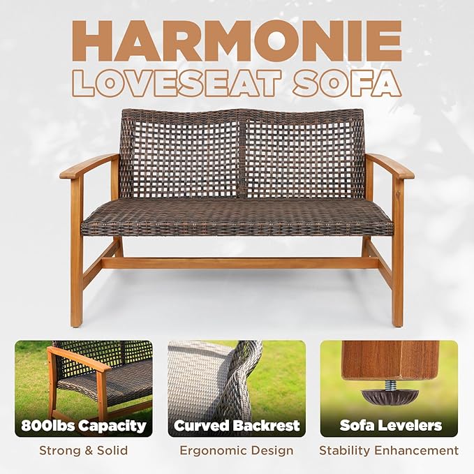 IDZO Harmonie 800lbs Capacity Outdoor Loveseat Furniture, FSC Certified Acacia - Image 5
