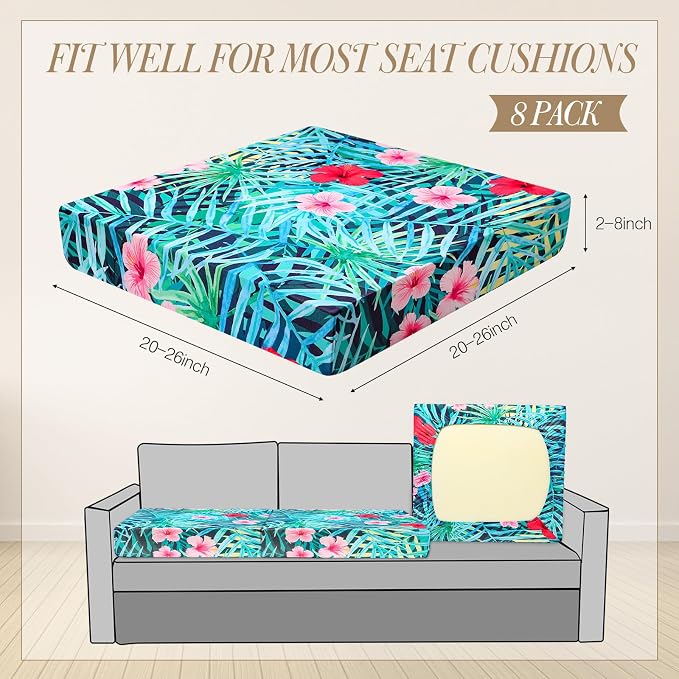 Newwiee 8Pcs Patio Cushion Covers Stretch Outdoor Cushion Cover Replacement - Image 2