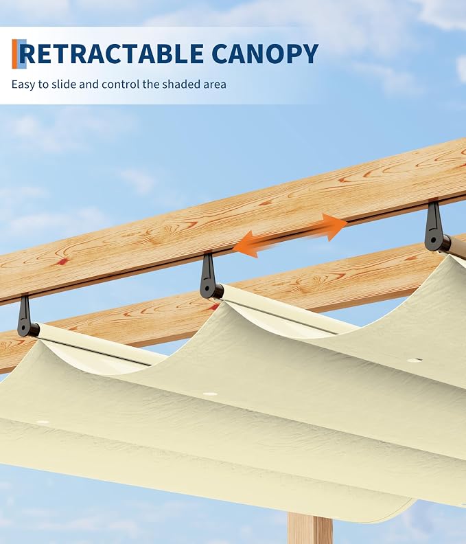 GarveeLife 10 x 10 ft Wood-Grain Aluminum Pergola Outdoor Pergola - Image 4