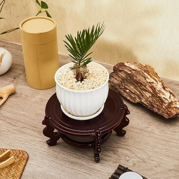 Geetery 2 Pcs 4 to 12 in Wooden Plant Stands Indoor Chinese Oriental Plant Stand - Image 4